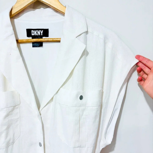 DKNY Women's Notched  Collar V-Neck Belted Shirtdress - Picture 5 of 9